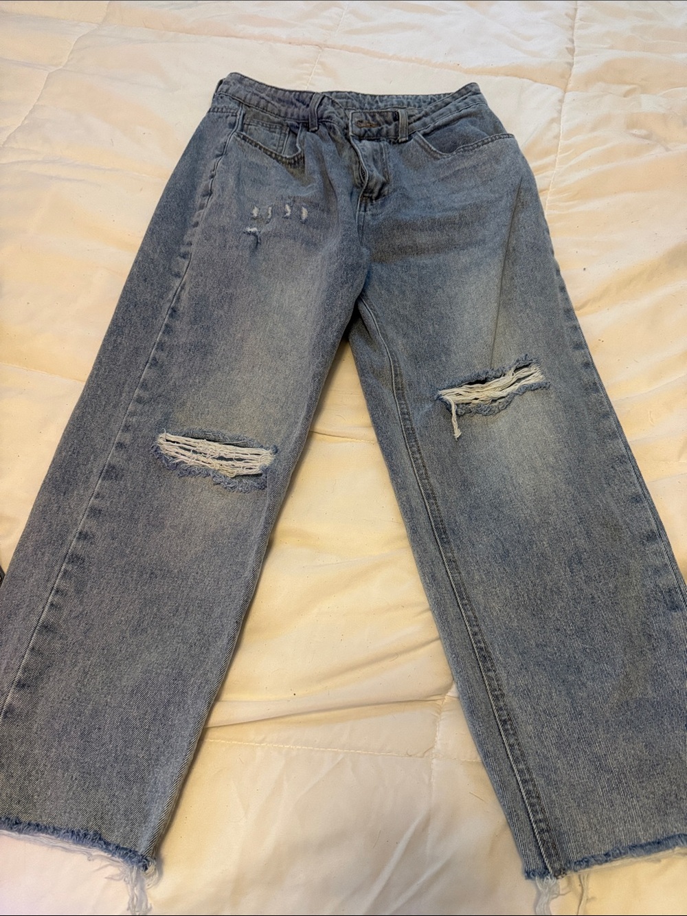 SHEIN Light Blue Distressed Wide Leg Jeans
